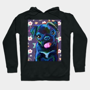 Cute BLACK PUG PUPPY with Vintage Flowers by Robert Phelps Hoodie